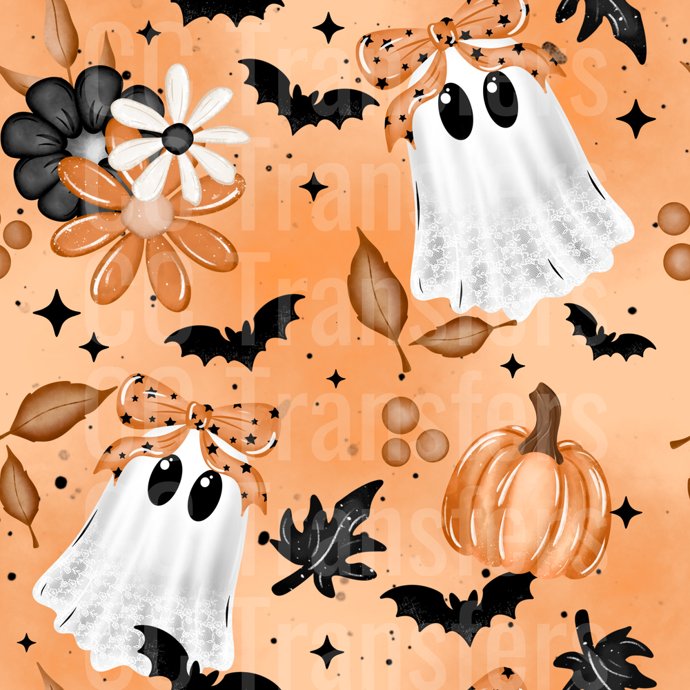 Cute Ghost Bow Pumpkin Bat Fall Halloween Pattern (DTF)