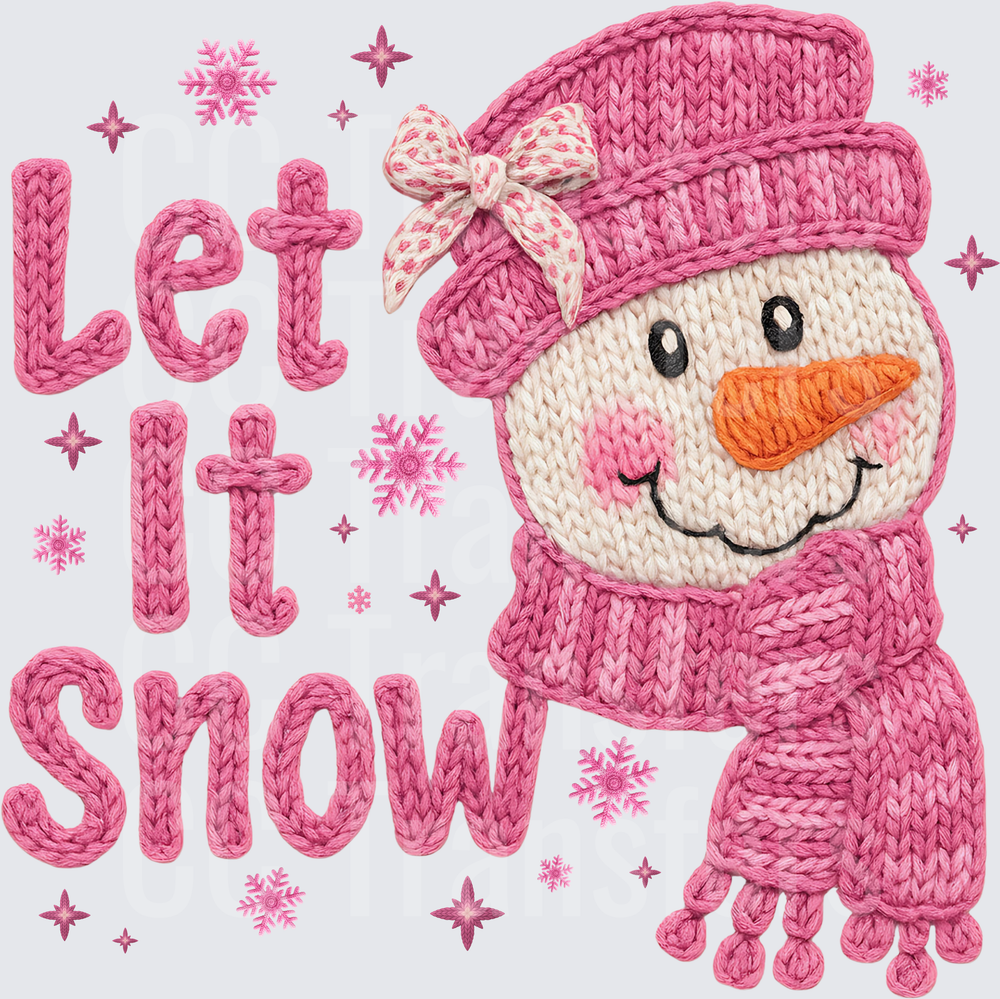 Let It Snow Pink Knit Snowgirl with Bow Hat (DTF)