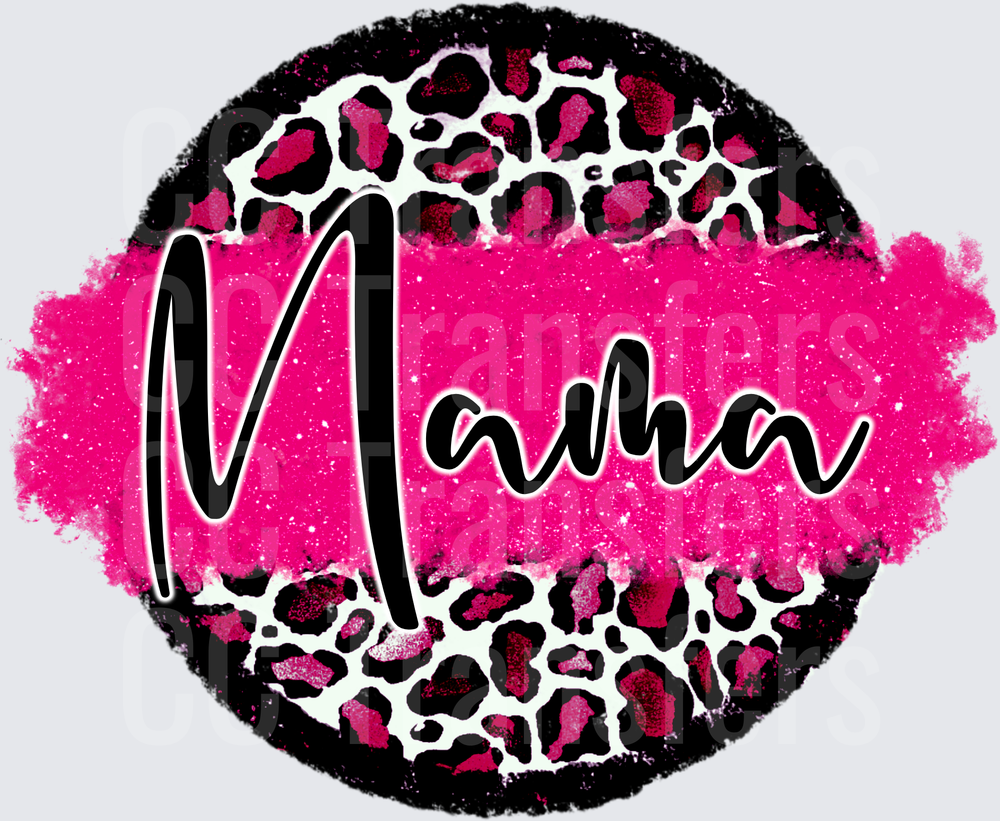 Mama Pink Leopard Print Circle Glitter Design (DTF)