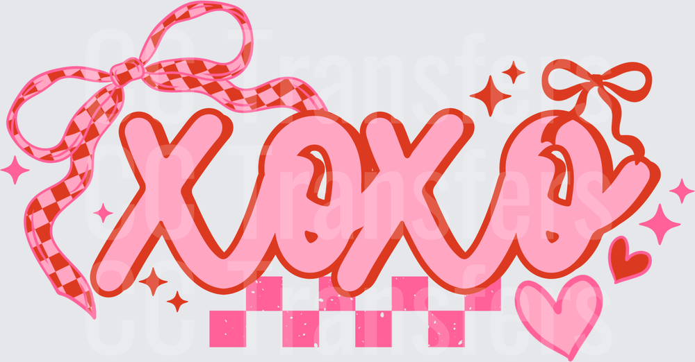 XOXO Retro Checkered Bow Hearts Valentine Design (DTF)