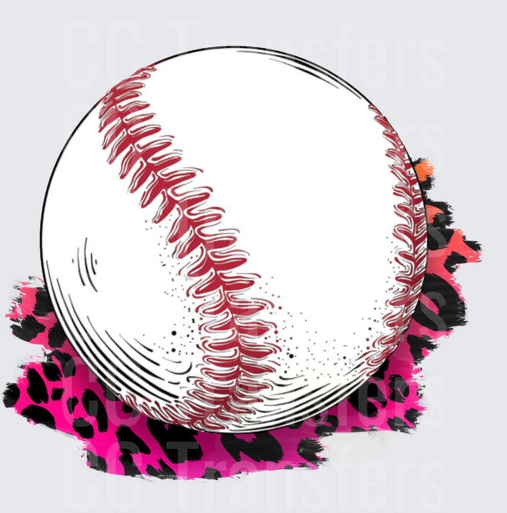 Baseball with Hot Pink Leopard Print Brush Stroke (DTF)