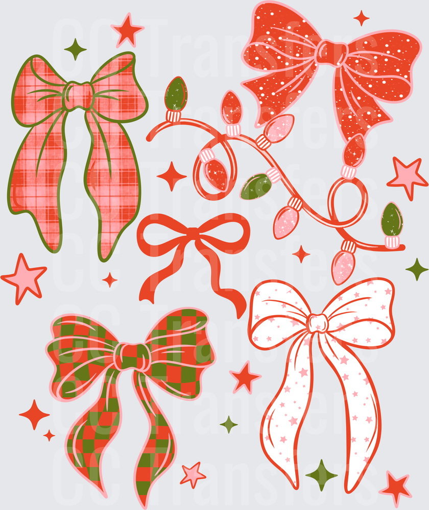 Christmas Bows & String Lights Bundle Red Green (DTF)