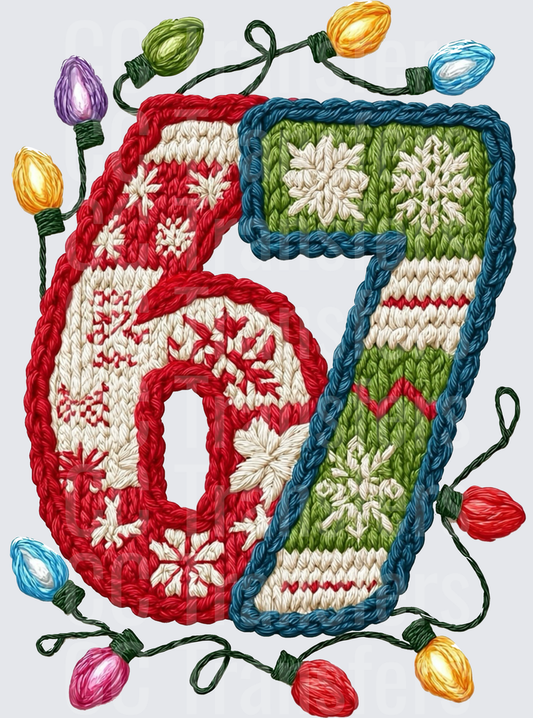 Knitted Christmas Numbers 67 with Holiday Lights (DTF)