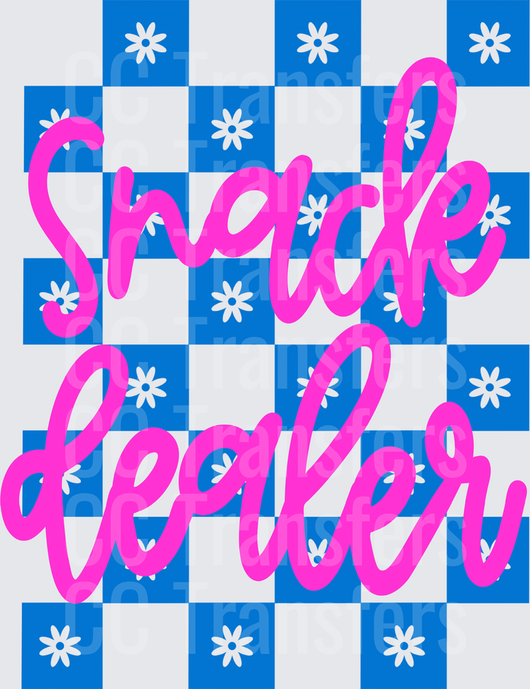 Snack Dealer Hot Pink Script Blue Checkered Floral (DTF)