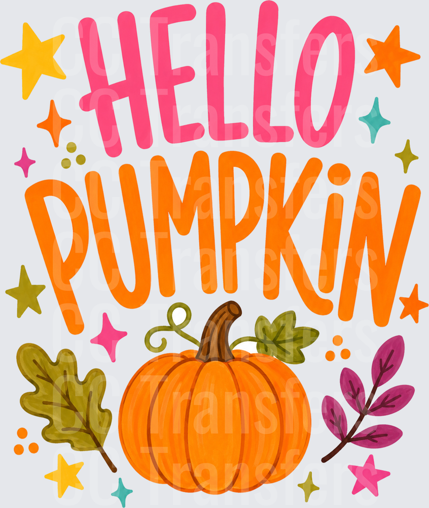 Hello Pumpkin Fall Colorful Lettering with Pumpkin (DTF)