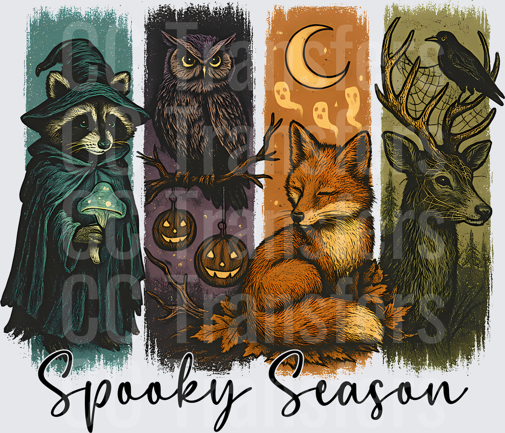 Spooky Season Woodland Animals Halloween Four Panel (DTF)