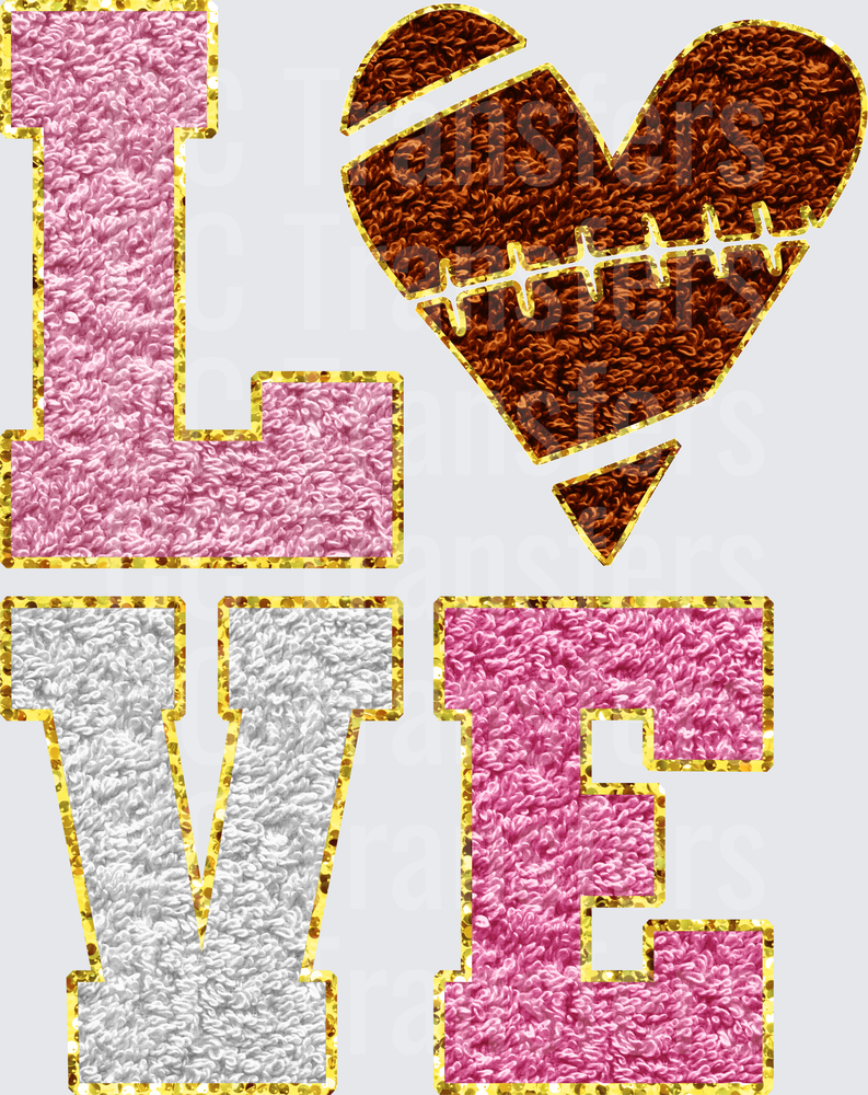 LOVE Football Heart Chenille Patch Letter Design (DTF)