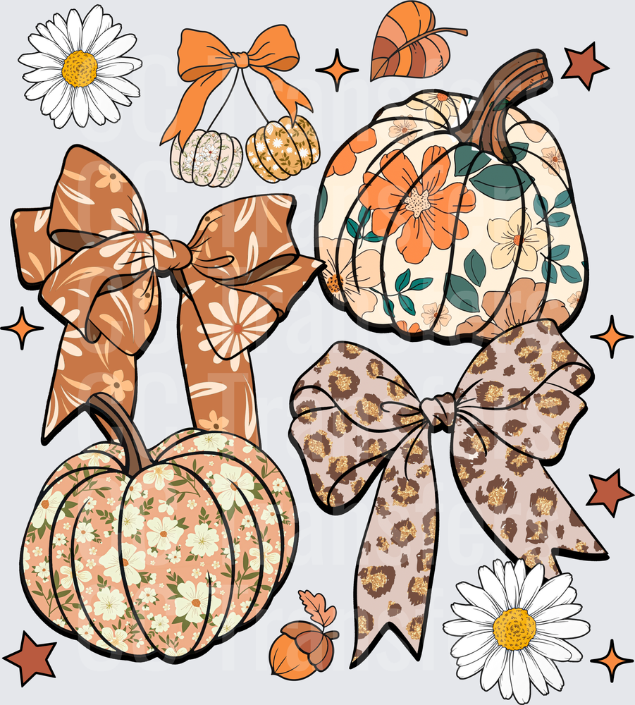 Boho Fall Pumpkins with Bows Floral Leopard Print (DTF)