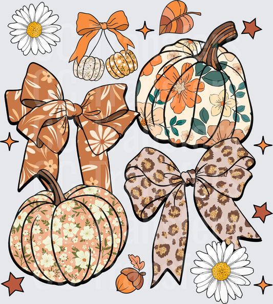 Boho Fall Pumpkins with Bows Floral Leopard Print (DTF)