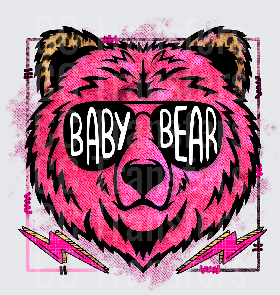 Pink Baby Bear Sunglasses Leopard Ears Lightning Bolts (DTF)