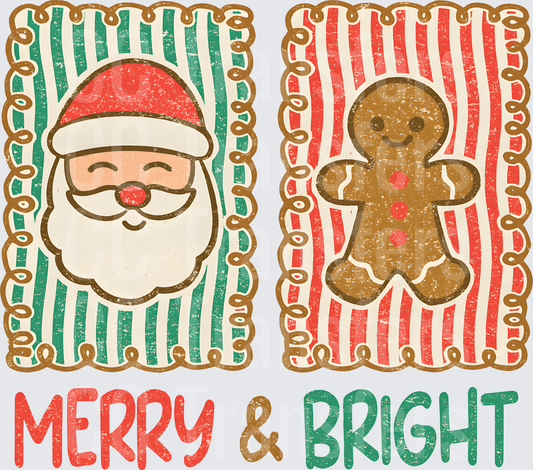 Merry & Bright Santa and Gingerbread Man Retro (DTF)