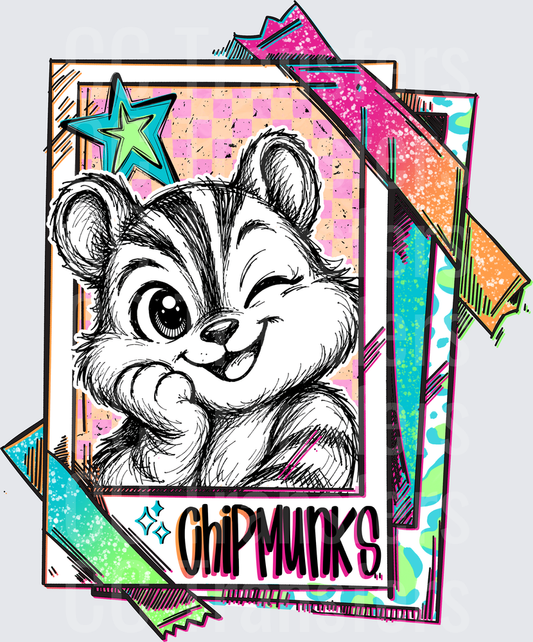 Retro Sketch Chipmunk Winking Polaroid Card Stack (DTF)