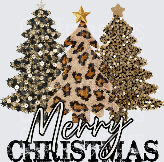 Merry Christmas Leopard Sequin Glam Tree Trio (DTF)