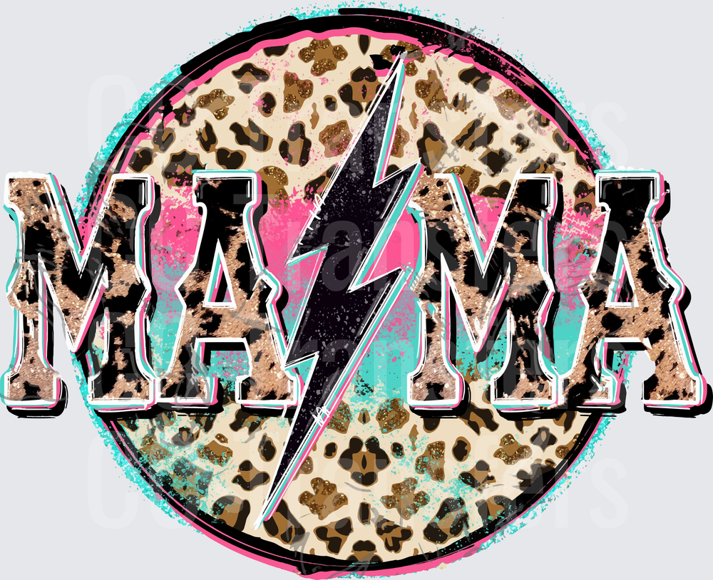 Mama Leopard Print Lightning Bolt Circle Design (DTF)