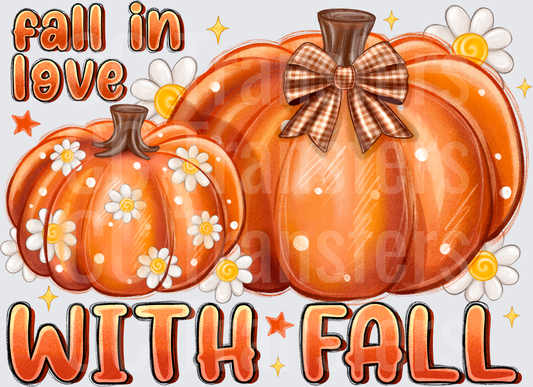 Fall In Love With Fall Pumpkins Daisies Plaid Bow (DTF)