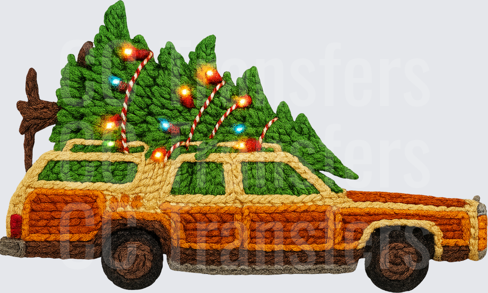 Crochet Woody Wagon Christmas Tree Car Holiday (DTF)