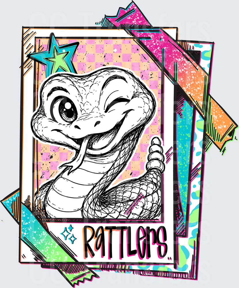 Rattlers Cute Winking Snake Retro Checkered Card (DTF)