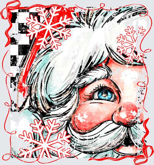 Retro Santa Claus Face Snowflakes Red Ribbons (DTF)