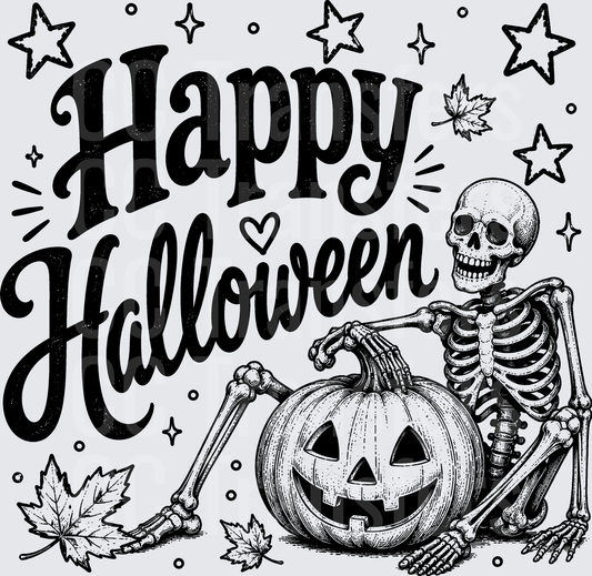 Happy Halloween Skeleton with Jack-O-Lantern (DTF)