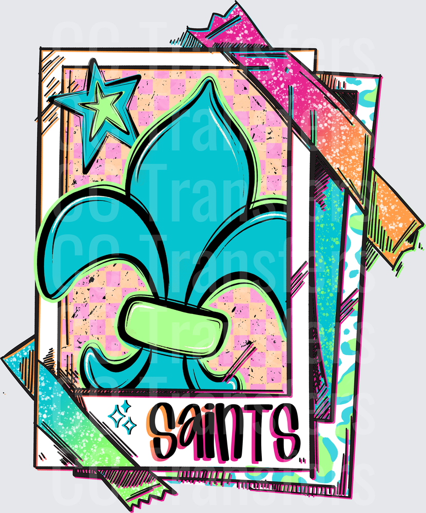 Retro Bright Fleur de Lis Saints Stacked Card Design (DTF)