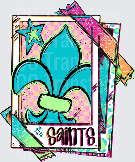Retro Bright Fleur de Lis Saints Stacked Card Design (DTF)