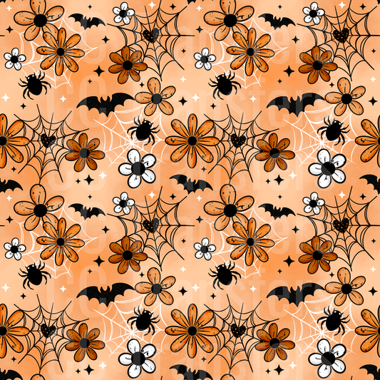 Halloween Floral Bats Spiders Spiderwebs Pattern (DTF)