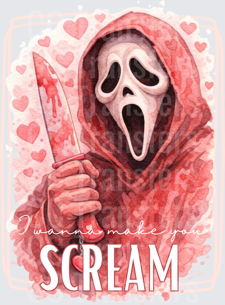 Watercolor Horror Killer Valentine I Wanna Make You Scream (DTF)