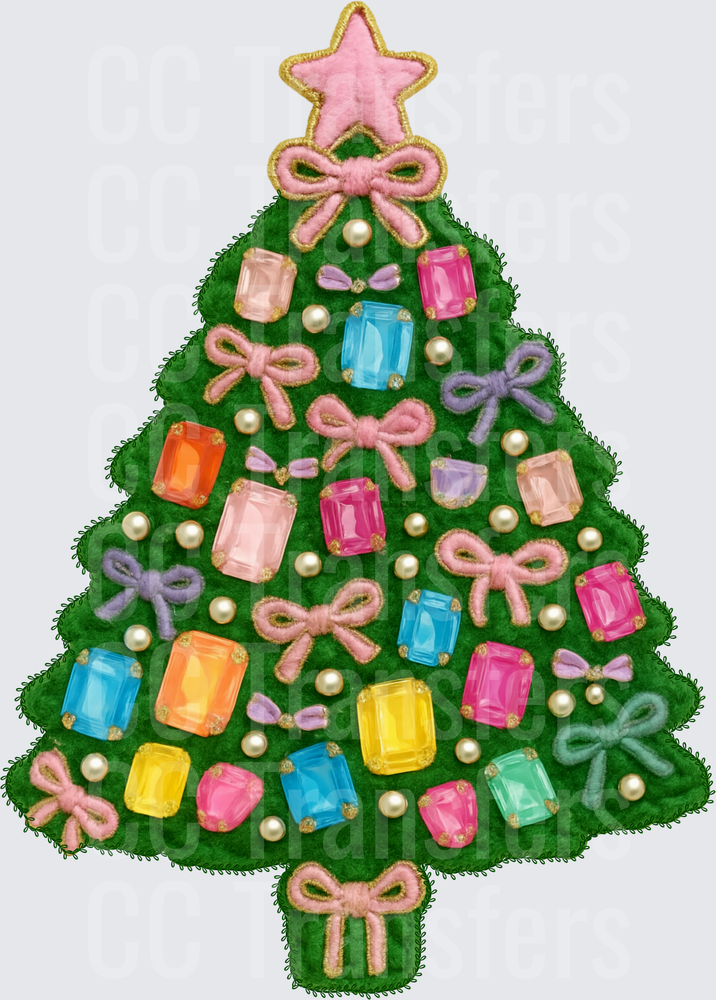 Jeweled Bow Christmas Tree with Pearl Accents (DTF)