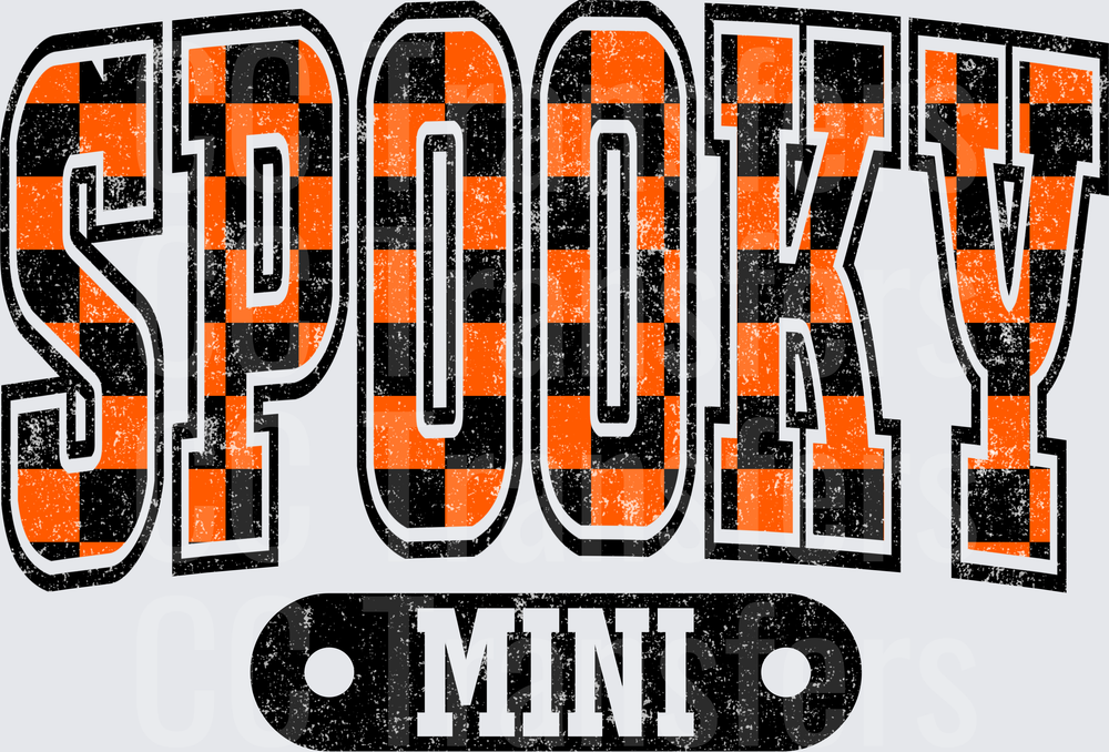 Spooky Mini Orange Black Checker Varsity Grunge Halloween (DTF)
