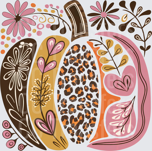 Boho Floral Pumpkin Leopard Print Fall Design (DTF)