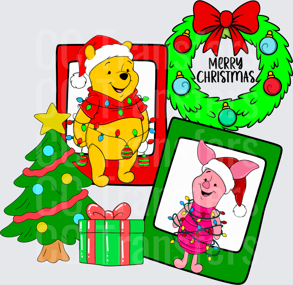 Honey Bear & Pink Piglet Merry Christmas Frames (DTF)
