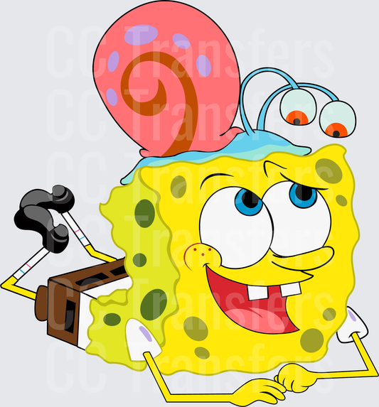 Cartoon Yellow Sponge with Pet Snail Gaming (DTF)