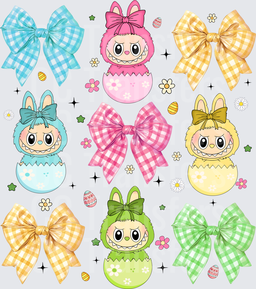 Pastel Easter Bunny Characters Gingham Bows Spring Bundle (DTF)