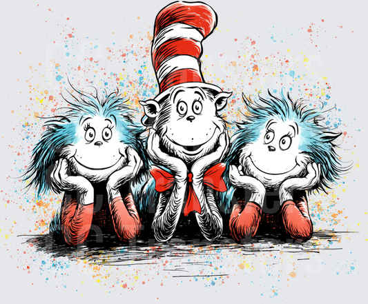 Tall Hat Cat with Two Wild Blue-Haired Creatures (DTF)