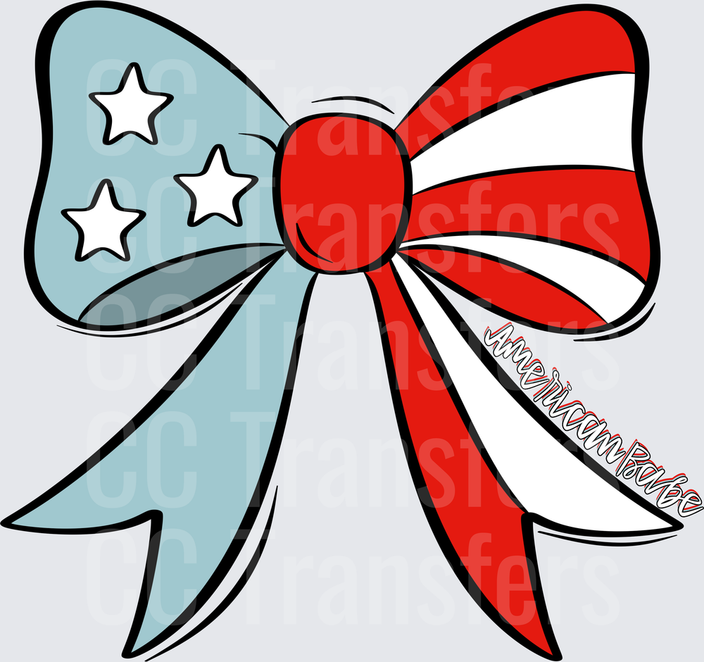Patriotic Stars and Stripes Cheer Bow Red White Blue (DTF)