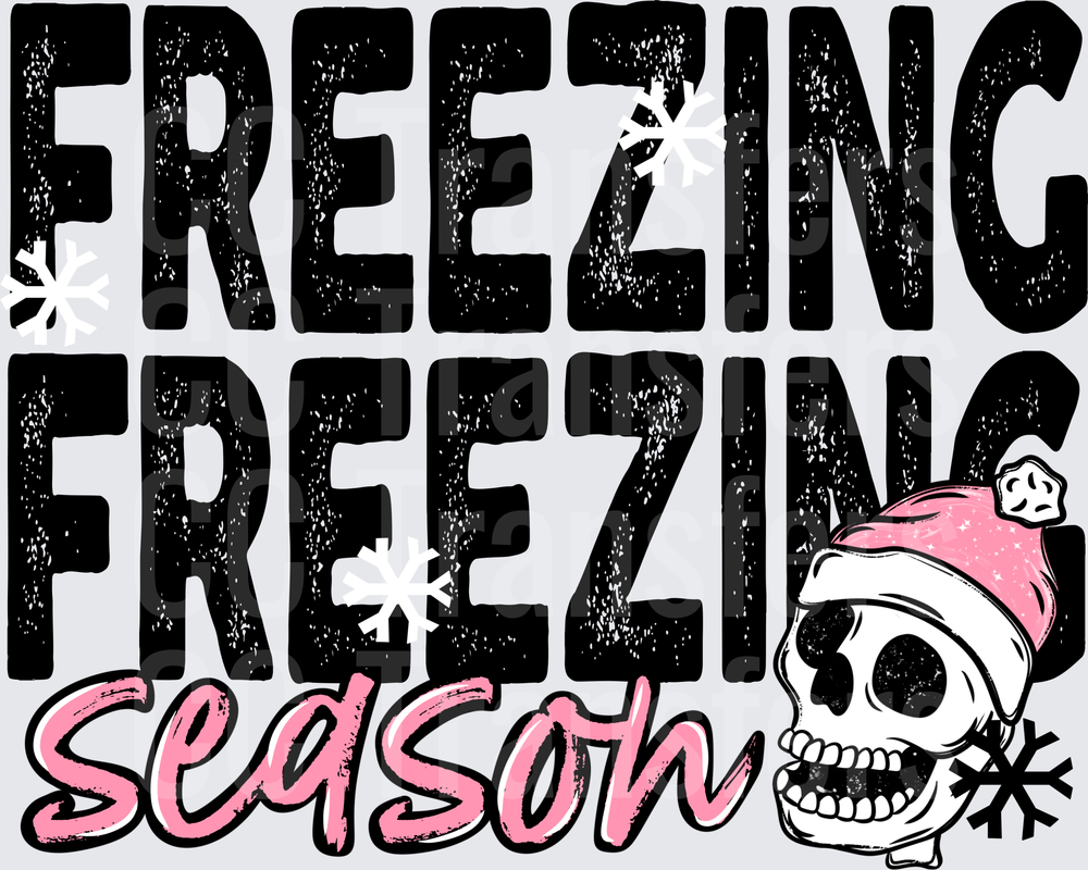 Freezing Season Skull Pink Santa Hat Winter Text (DTF)