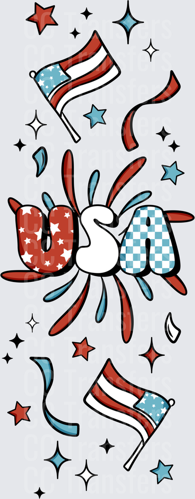 Retro Groovy USA Patriotic Stars Flags Confetti (DTF)