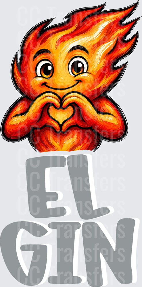 Cute Flame Character Making Heart Hands Elgin (DTF)