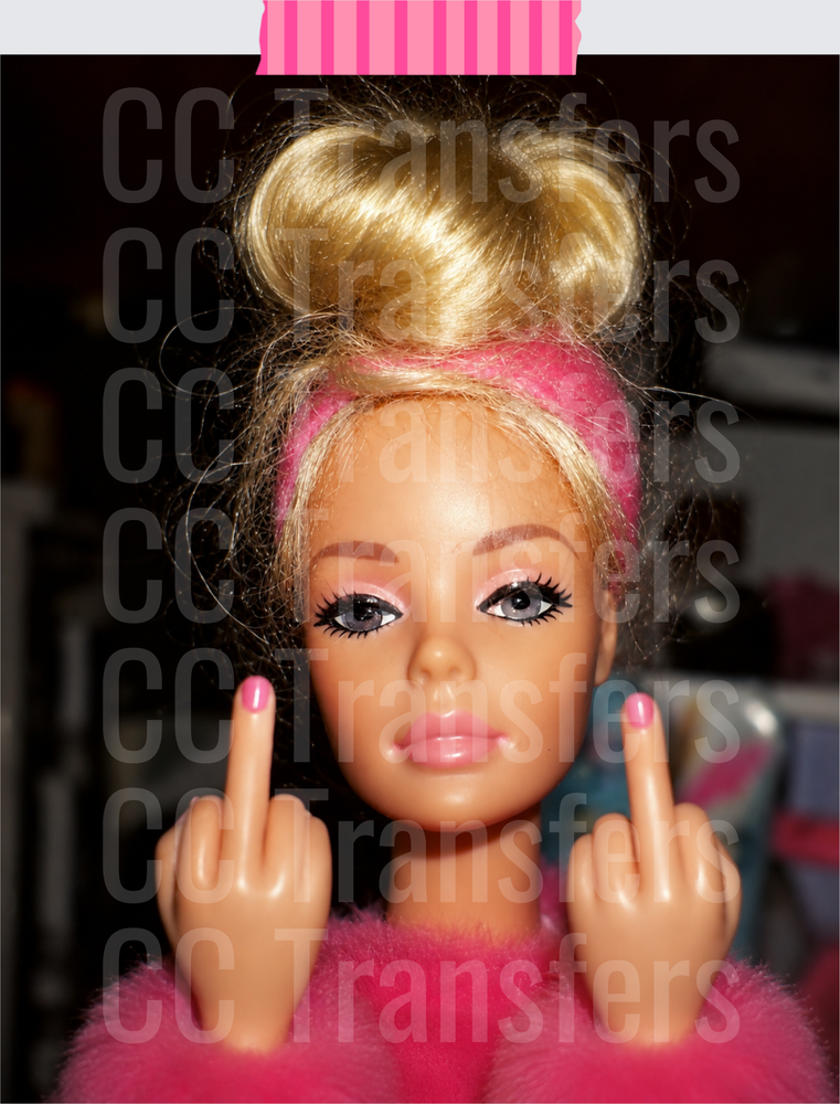 Blonde Fashion Doll Flipping Double Birds Pink Fur (DTF)