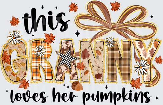 This Granny Loves Her Pumpkins Fall Plaid Bow Design (DTF)