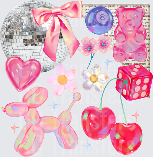 Pink Y2K Coquette Collage Disco Ball Cherries Bow (DTF)