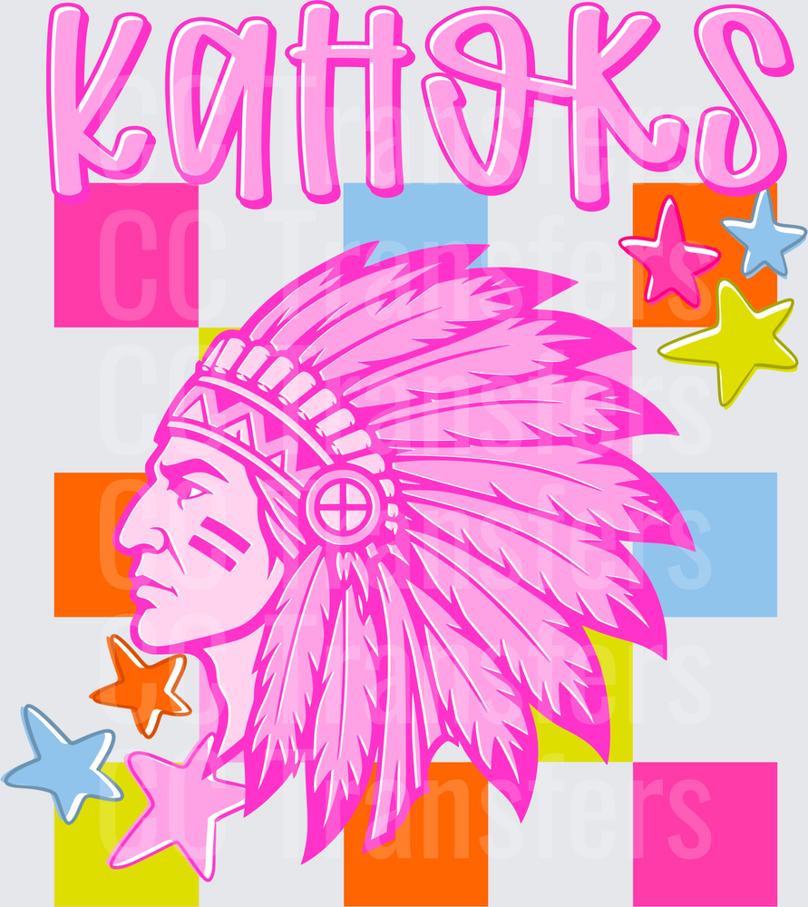 Kahoks Native Chief Mascot Pink Retro Colorblock Stars (DTF)