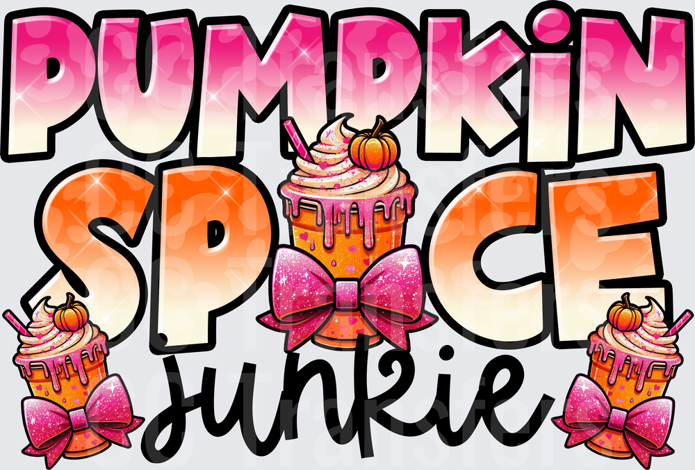 Pumpkin Spice Junkie Fall Latte Cups Pink Bow Glam (DTF)