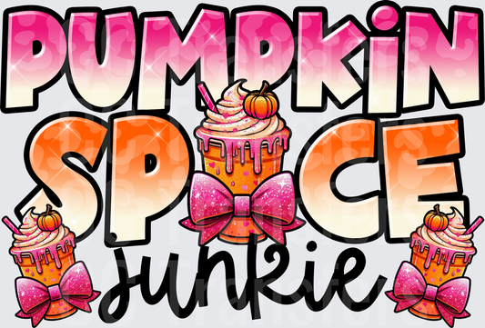 Pumpkin Spice Junkie Fall Latte Cups Pink Bow Glam (DTF)