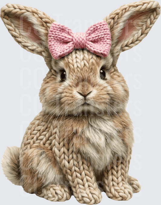 Knitted Texture Bunny with Pink Bow (DTF)