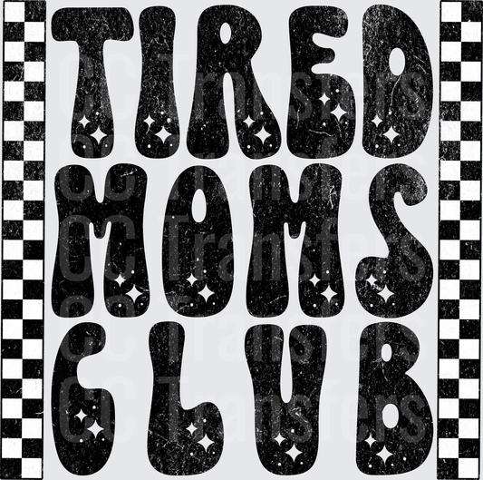 Tired Moms Club Retro Groovy Distressed Checkered (DTF)