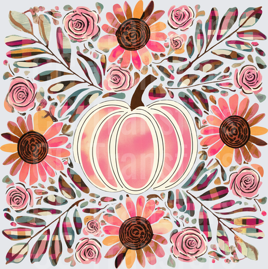 Pink Plaid Pumpkin Floral Fall Botanical (DTF)
