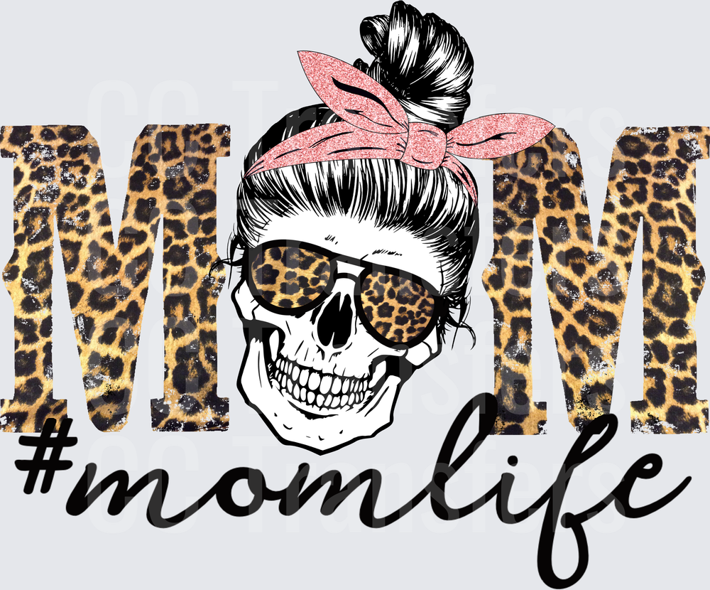 Leopard Print MOM Skull Messy Bun #Momlife (DTF)