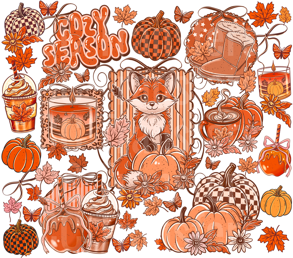 Cozy Season Fall Fox Pumpkin Autumn Collage (DTF)