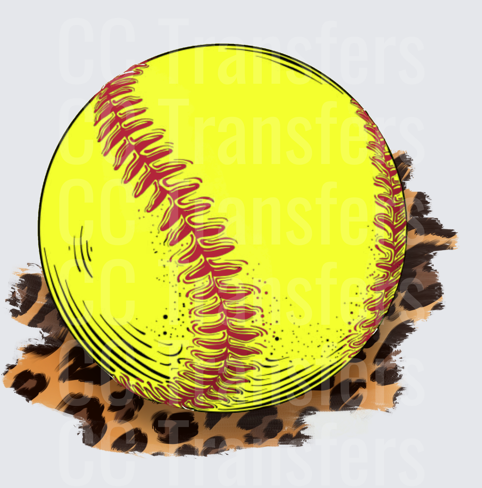 Neon Yellow Softball with Leopard Print Splash (DTF)
